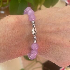 FAITH Beaded Bracelet with Silver Beads, 100% Amethyst, Healing, Lavender, NWT